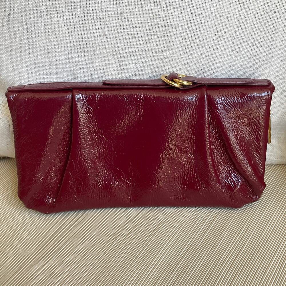 VTG HOBO Intl Patent Leather Wallet Clutch Merlot Red | Houndstooth NWOT